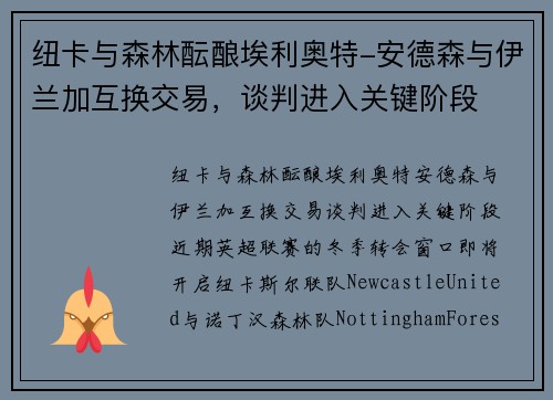 纽卡与森林酝酿埃利奥特-安德森与伊兰加互换交易，谈判进入关键阶段