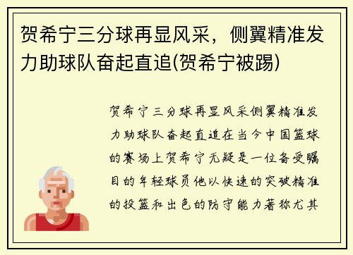 贺希宁三分球再显风采，侧翼精准发力助球队奋起直追(贺希宁被踢)