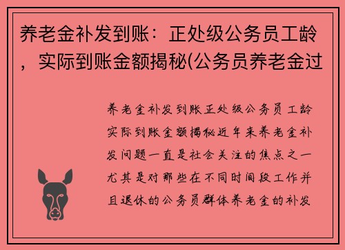 养老金补发到账：正处级公务员工龄，实际到账金额揭秘(公务员养老金过渡期)