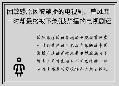 因敏感原因被禁播的电视剧，曾风靡一时却最终被下架(被禁播的电视剧还有版权吗)
